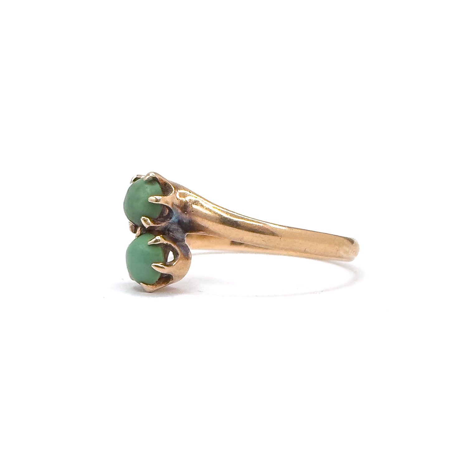 Petite Moi et Toi Turquoise Cabochon Ring in 14K Gold