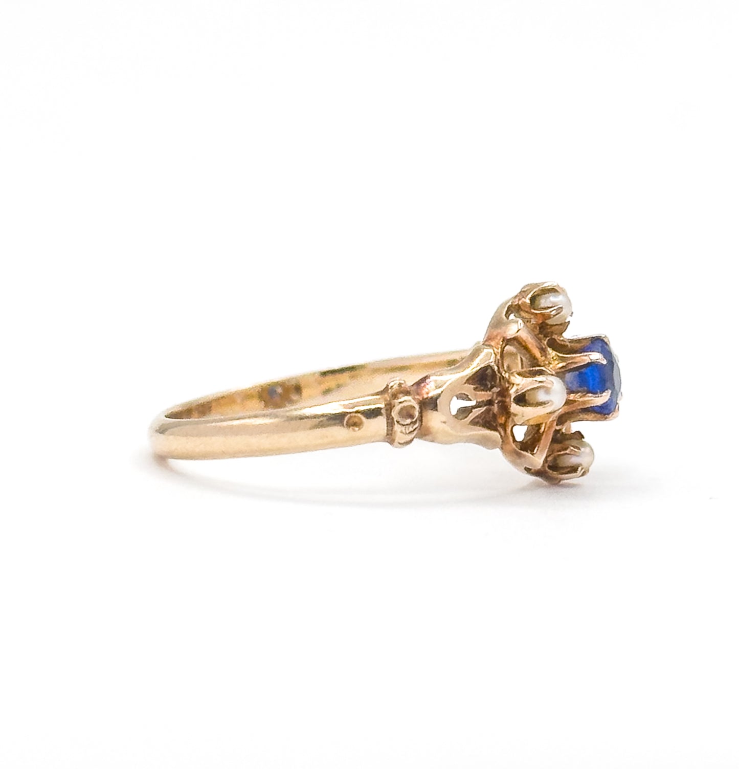 Antique Blue Paste & Seed Pearl Ring in 10K Gold