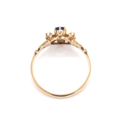 Antique Blue Paste & Seed Pearl Ring in 10K Gold