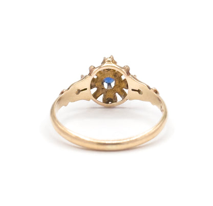 Antique Blue Paste & Seed Pearl Ring in 10K Gold