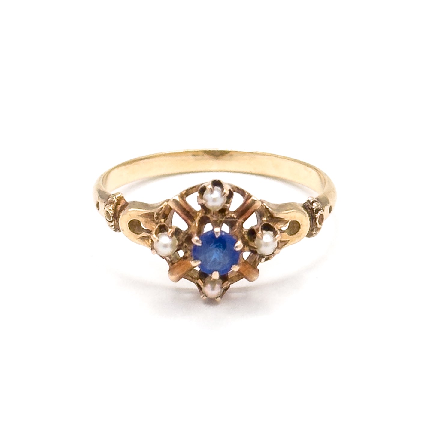Antique Blue Paste & Seed Pearl Ring in 10K Gold