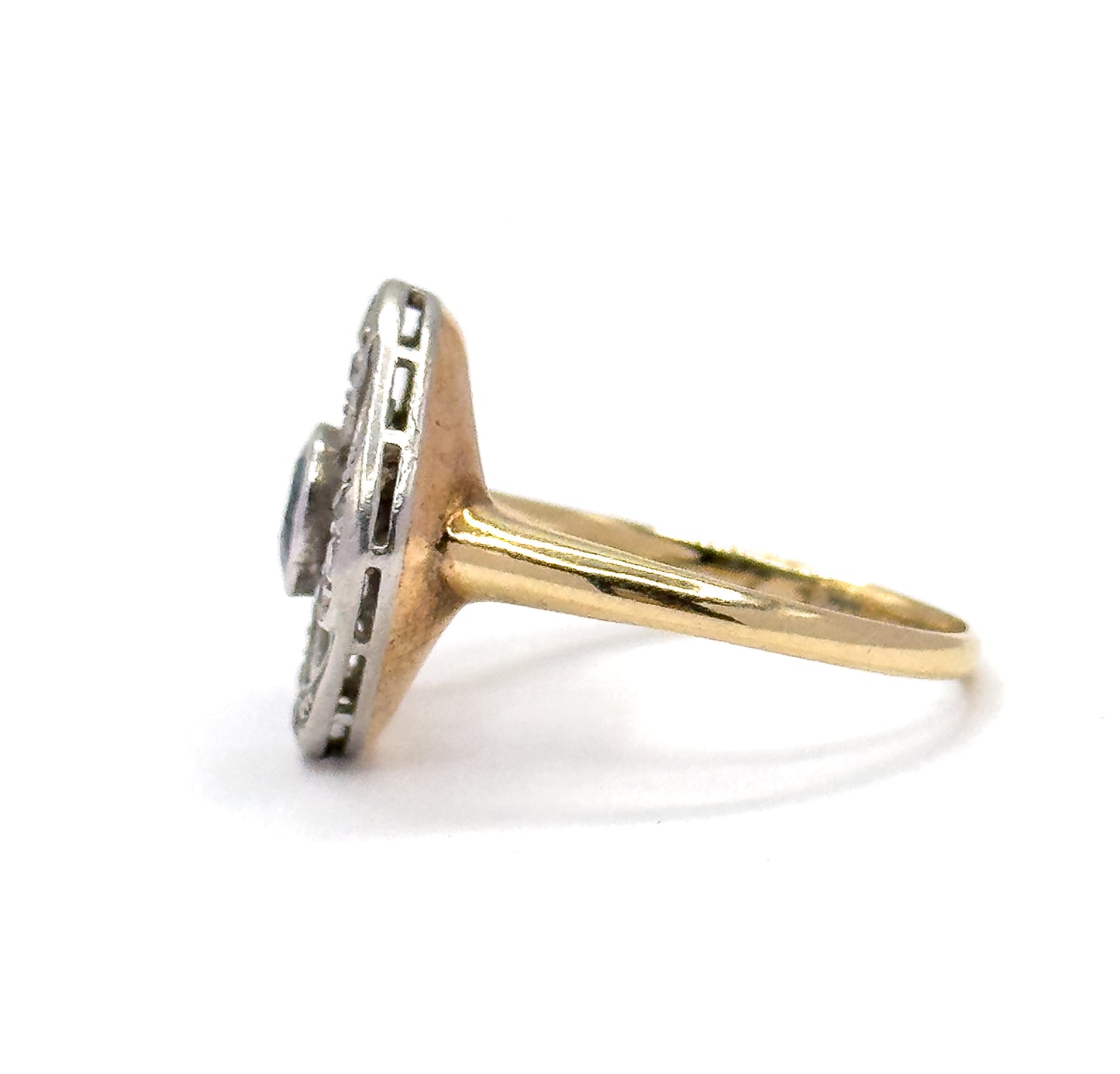 Antique Sapphire & Diamond Ring with Openwork Platinum on 14K Gold
