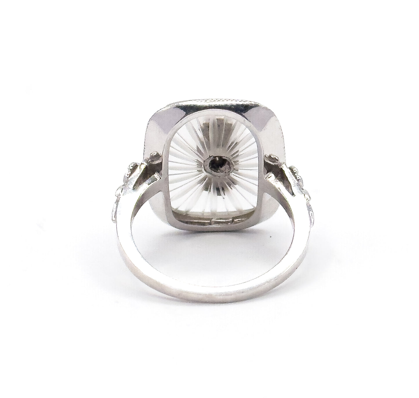 Art Deco Camphor Rock Crystal & Diamond Ring in 18K White Gold