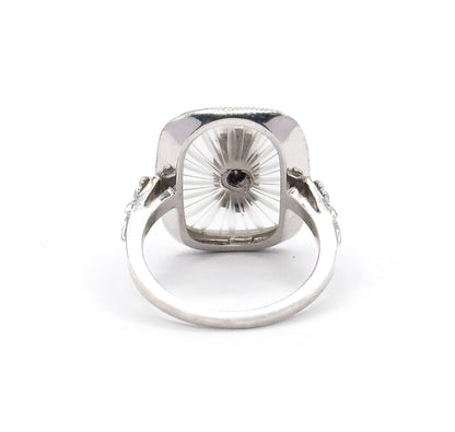Art Deco Camphor Rock Crystal & Diamond Ring in 18K White Gold