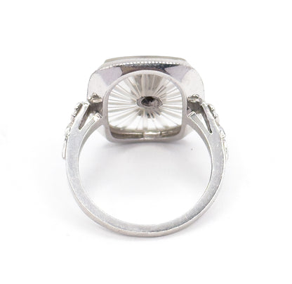 Art Deco Camphor Rock Crystal & Diamond Ring in 18K White Gold
