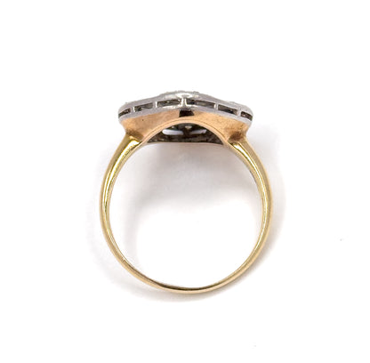 Antique Sapphire & Diamond Ring with Openwork Platinum on 14K Gold