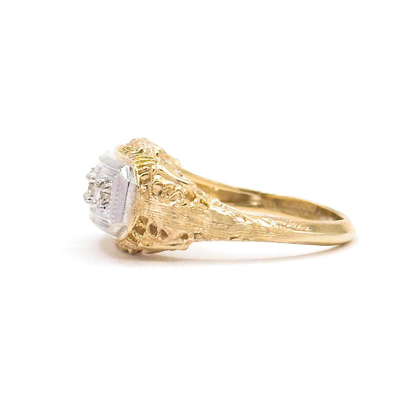 Vintage Art Deco Style Diamond Trilogy Ring in 14K Two Tone Gold