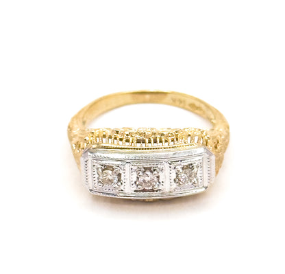 Vintage Art Deco Style Diamond Trilogy Ring in 14K Two Tone Gold