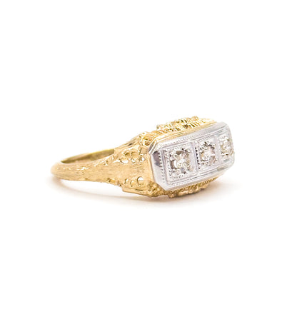Vintage Art Deco Style Diamond Trilogy Ring in 14K Two Tone Gold