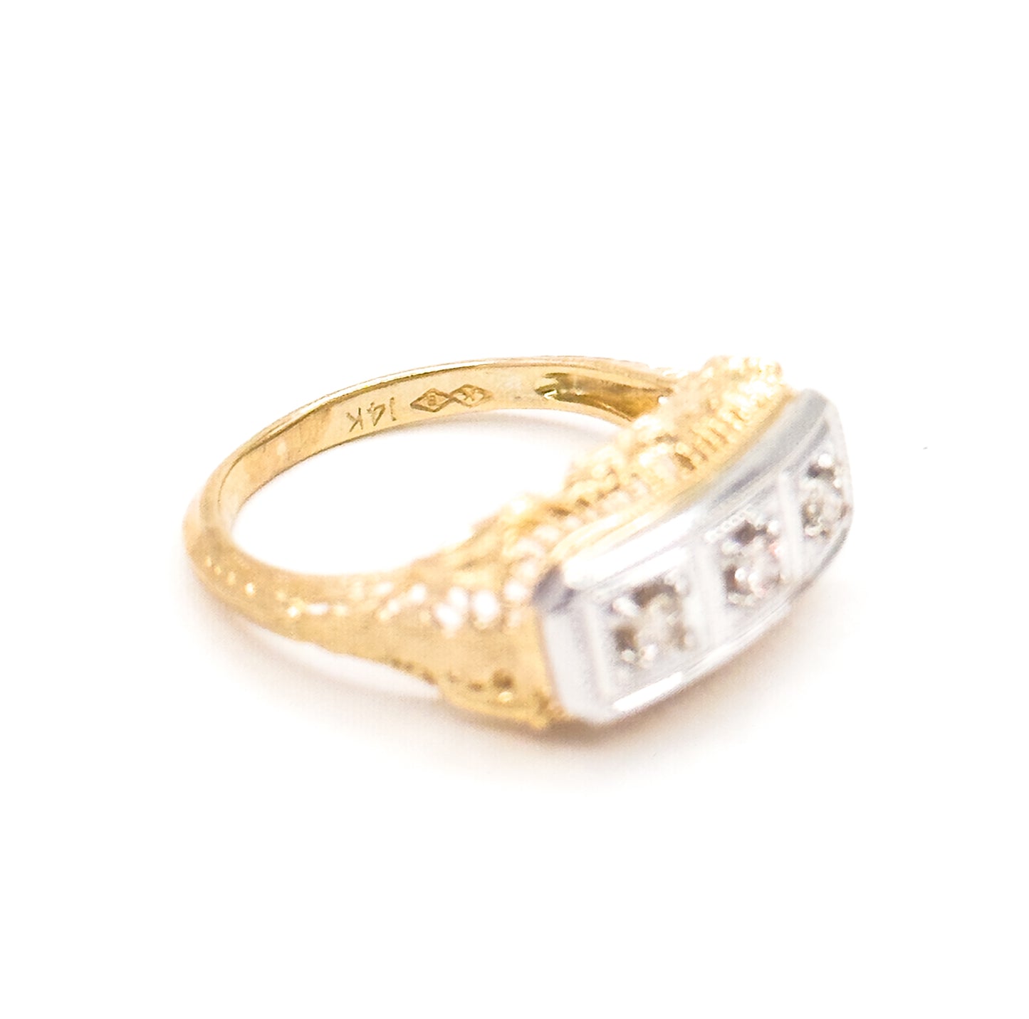 Vintage Art Deco Style Diamond Trilogy Ring in 14K Two Tone Gold