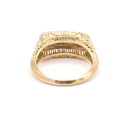 Vintage Art Deco Style Diamond Trilogy Ring in 14K Two Tone Gold