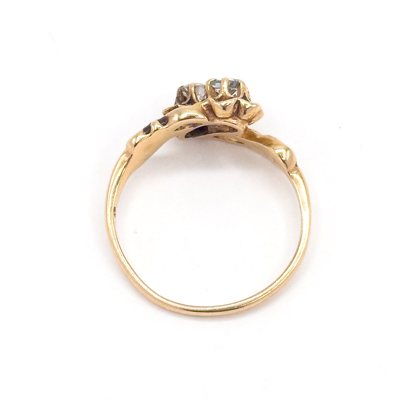 Mid-Century Victorian Revival Diamond & Aquamarine Moi et Toi Ring in 14K Gold