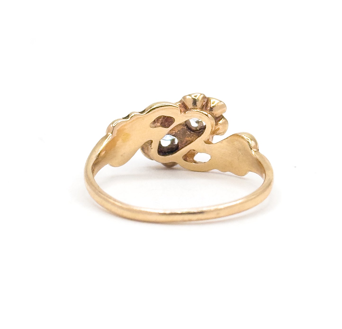 Mid-Century Victorian Revival Diamond & Aquamarine Moi et Toi Ring in 14K Gold