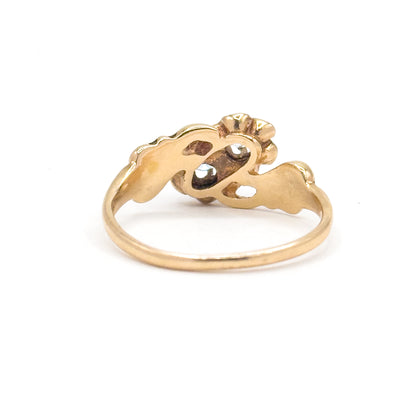 Mid-Century Victorian Revival Diamond & Aquamarine Moi et Toi Ring in 14K Gold