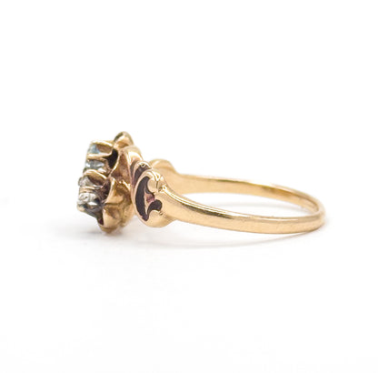 Mid-Century Victorian Revival Diamond & Aquamarine Moi et Toi Ring in 14K Gold