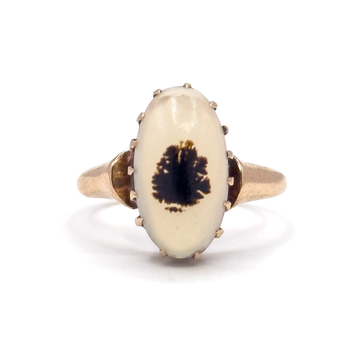 Victorian Dendritic Agate Cabochon Ring in 10K Yellow Gold