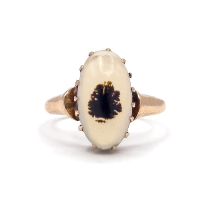 Victorian Dendritic Agate Cabochon Ring in 10K Yellow Gold