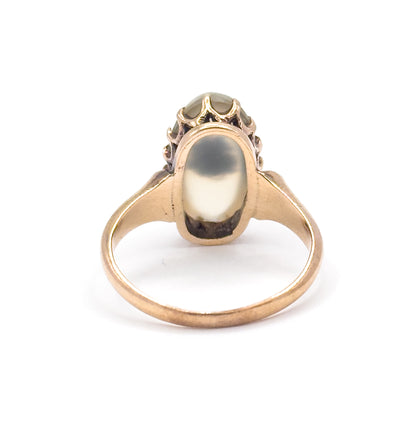 Victorian Dendritic Agate Cabochon Ring in 10K Yellow Gold