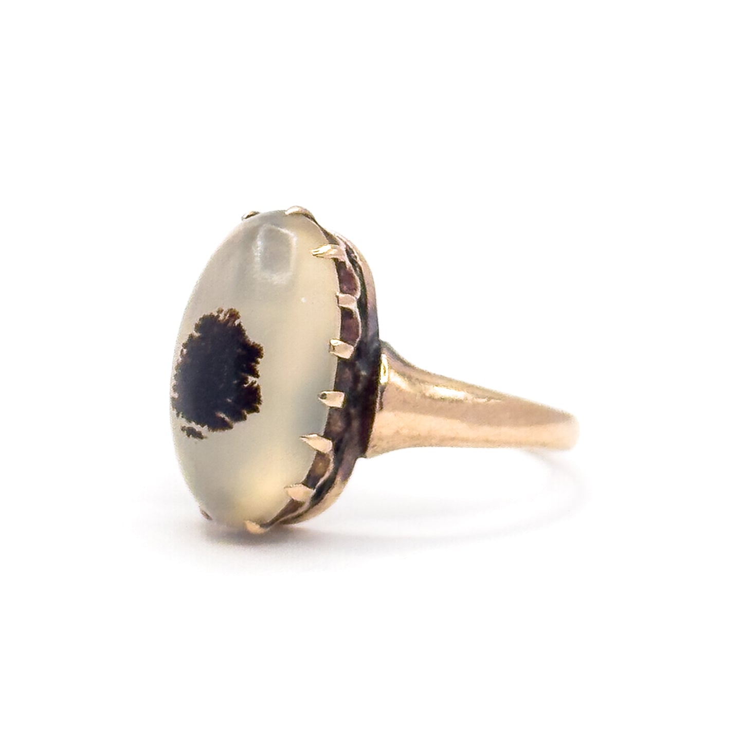 Victorian Dendritic Agate Cabochon Ring in 10K Yellow Gold