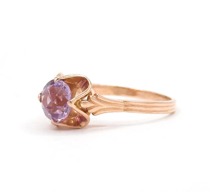 Mid-Century Lab-Created Color Change Sapphire Ring in 14K Rose Gold