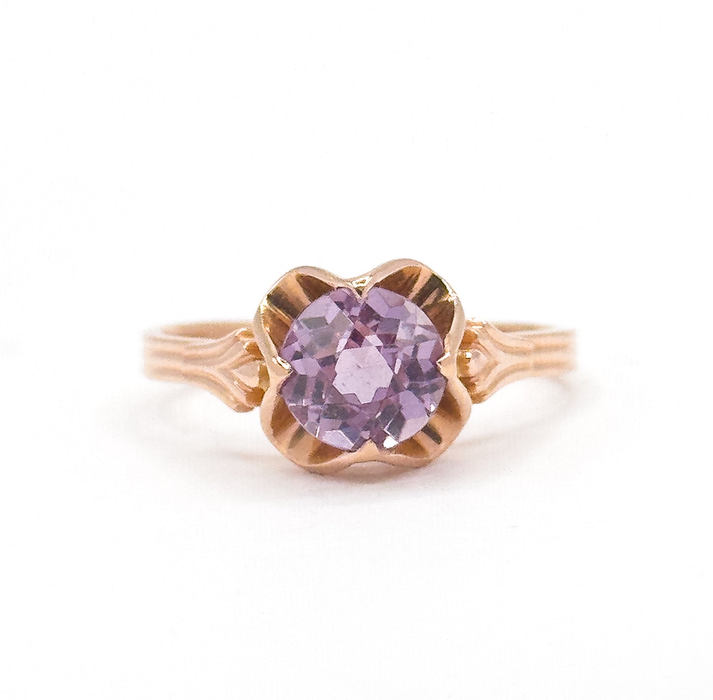 Mid-Century Lab-Created Color Change Sapphire Ring in 14K Rose Gold