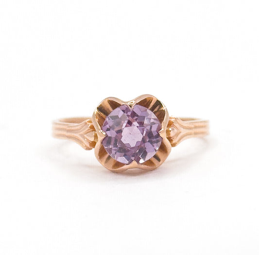 Mid-Century Lab-Created Color Change Sapphire Ring in 14K Rose Gold