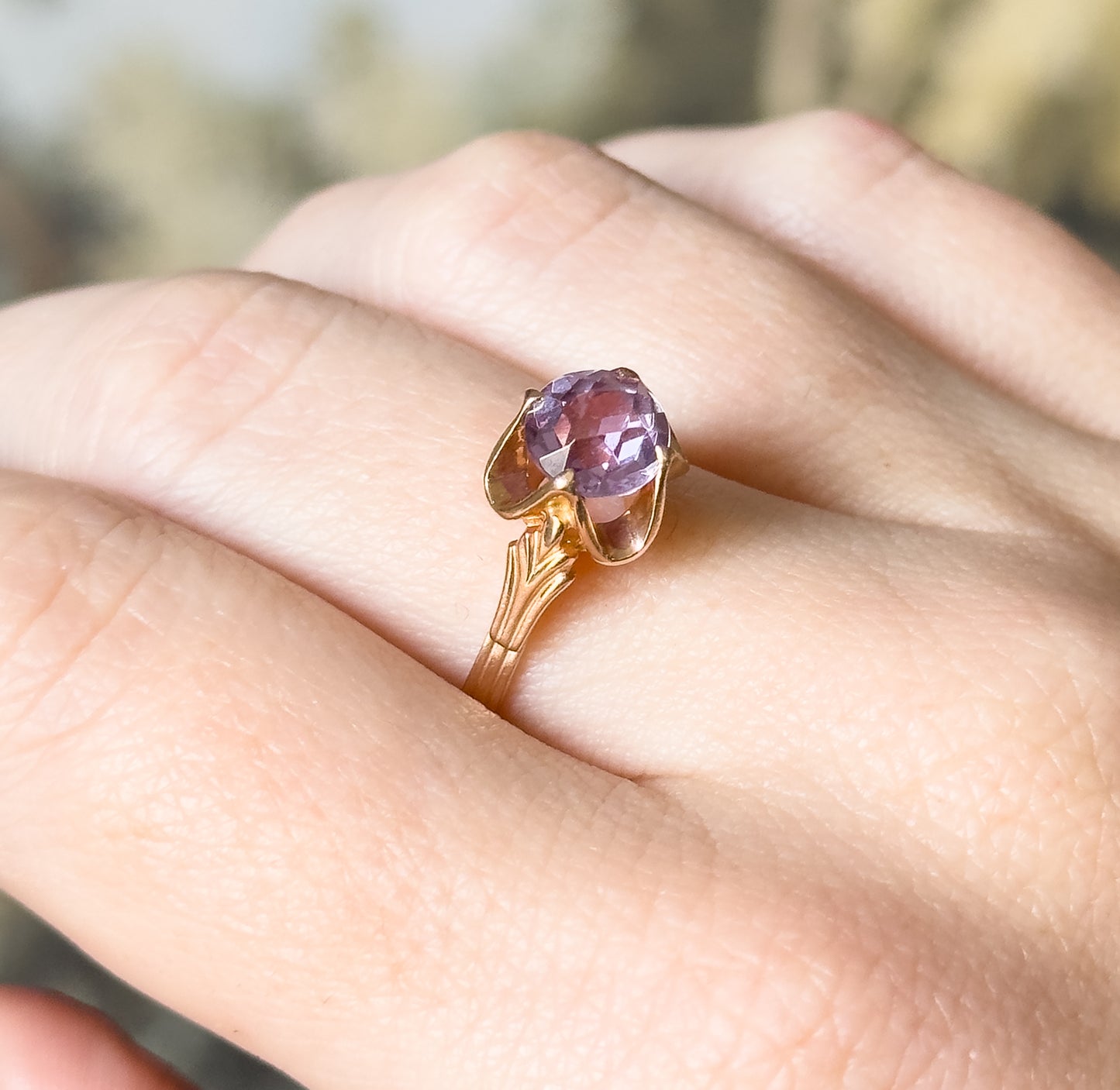 Mid-Century Lab-Created Color Change Sapphire Ring in 14K Rose Gold