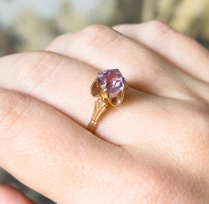 Mid-Century Lab-Created Color Change Sapphire Ring in 14K Rose Gold