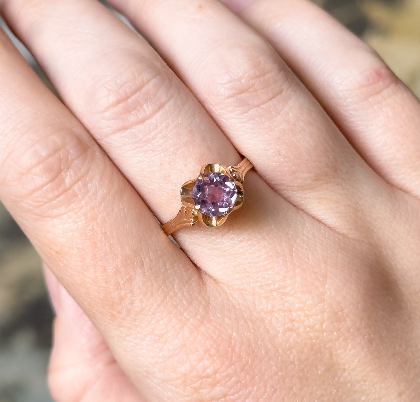 Mid-Century Lab-Created Color Change Sapphire Ring in 14K Rose Gold