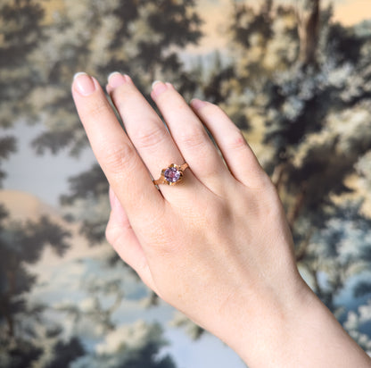 Mid-Century Lab-Created Color Change Sapphire Ring in 14K Rose Gold