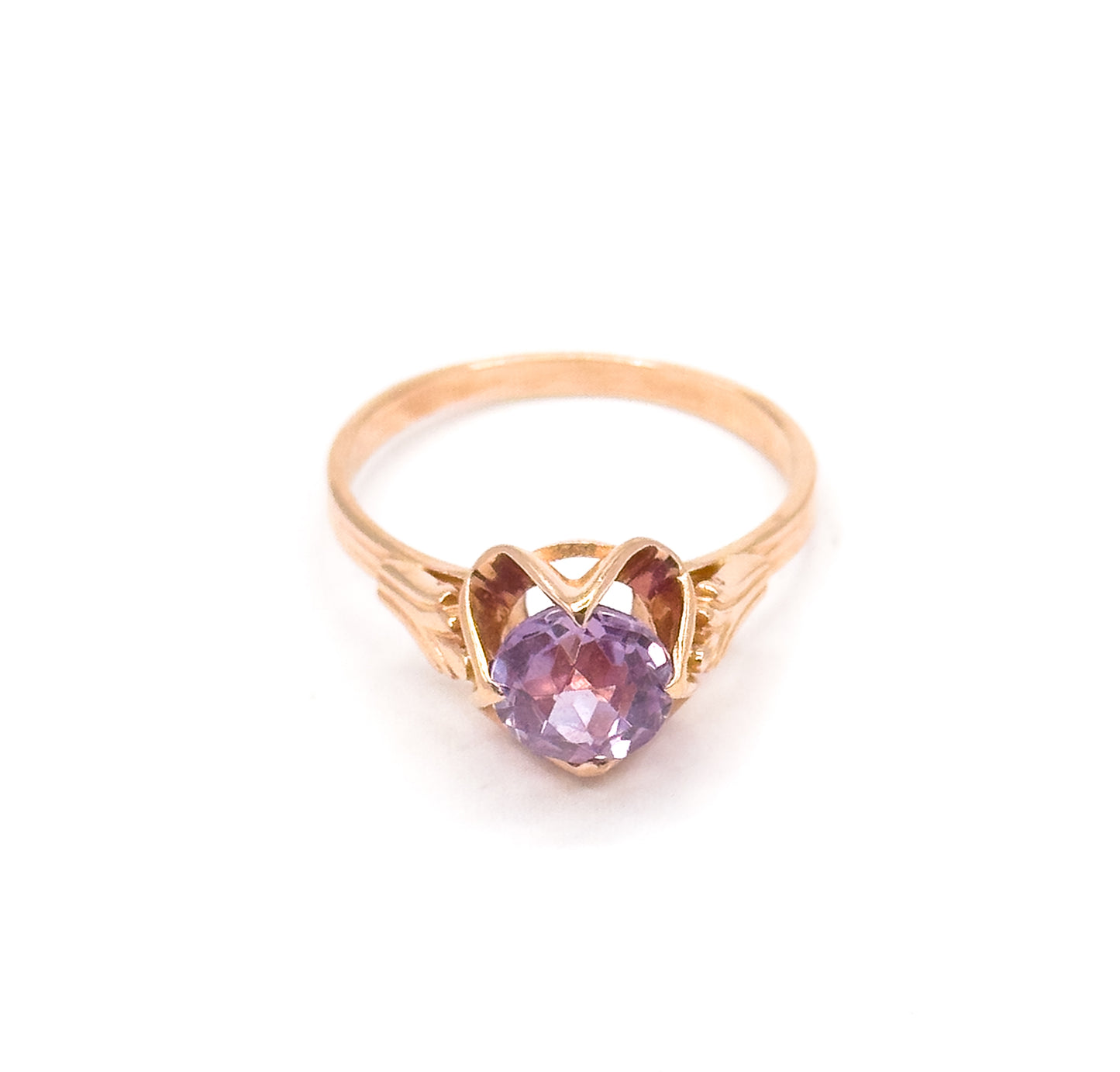 Mid-Century Lab-Created Color Change Sapphire Ring in 14K Rose Gold