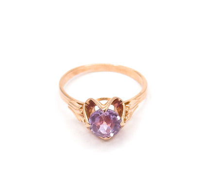 Mid-Century Lab-Created Color Change Sapphire Ring in 14K Rose Gold