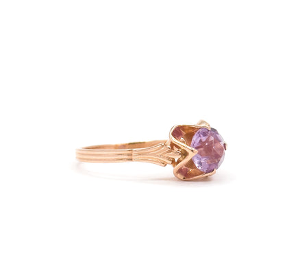 Mid-Century Lab-Created Color Change Sapphire Ring in 14K Rose Gold