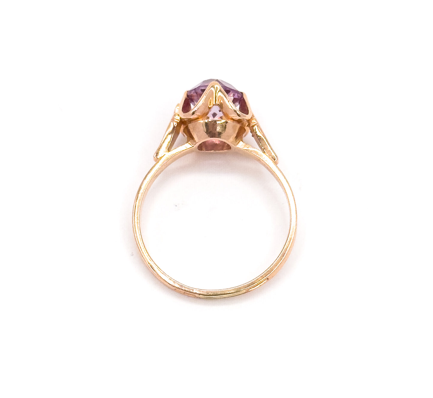 Mid-Century Lab-Created Color Change Sapphire Ring in 14K Rose Gold