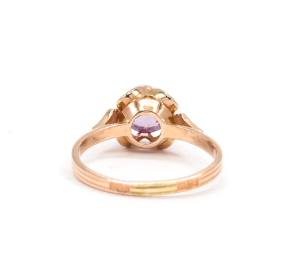 Mid-Century Lab-Created Color Change Sapphire Ring in 14K Rose Gold