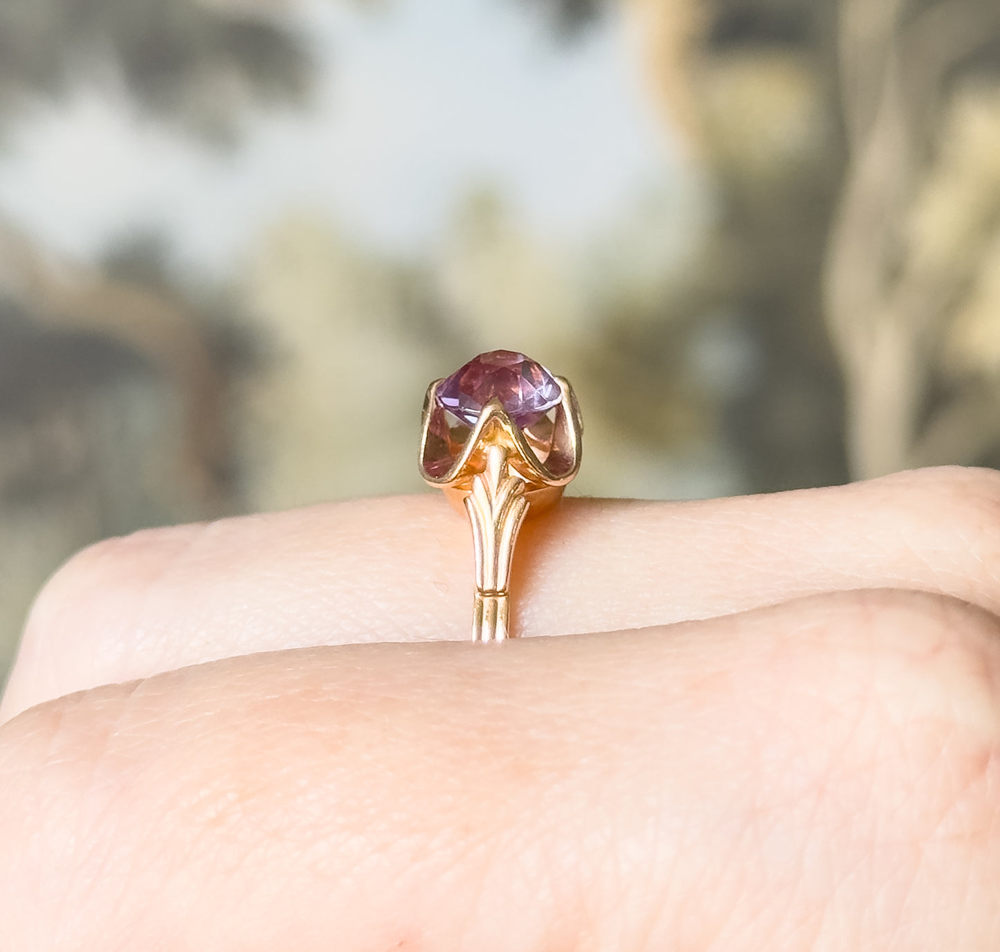 Mid-Century Lab-Created Color Change Sapphire Ring in 14K Rose Gold