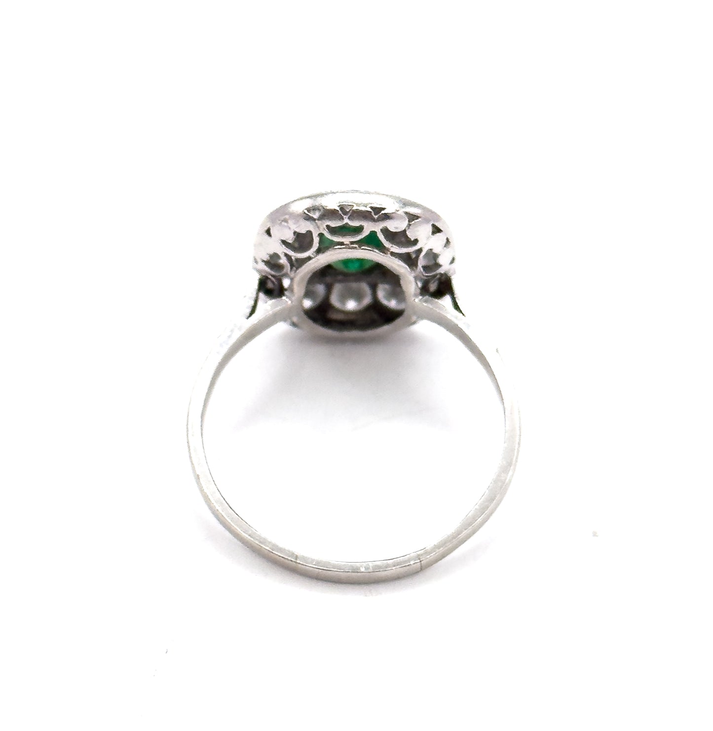 Art Deco Emerald & Diamond Halo Ring in Platinum