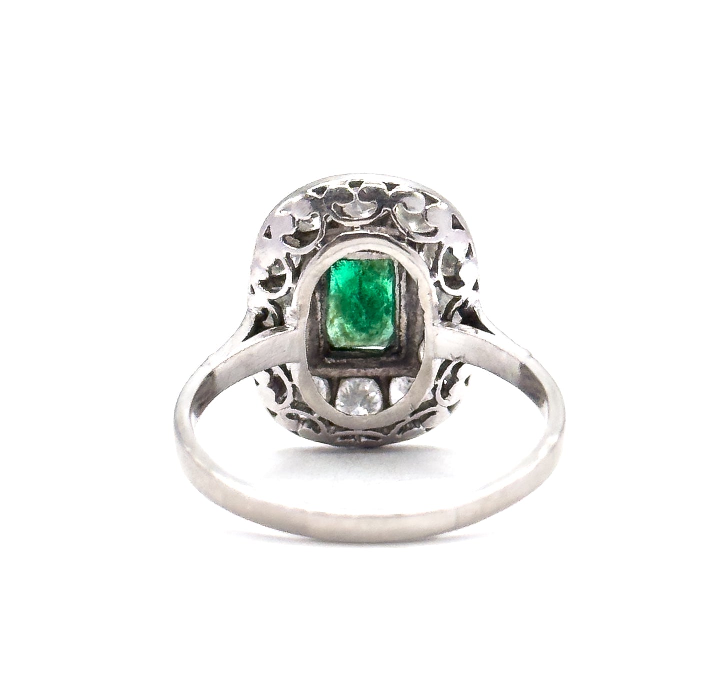 Art Deco Emerald & Diamond Halo Ring in Platinum