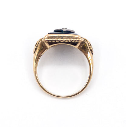 Art Deco Onyx & Old Mine Diamond Ring in 10K Gold