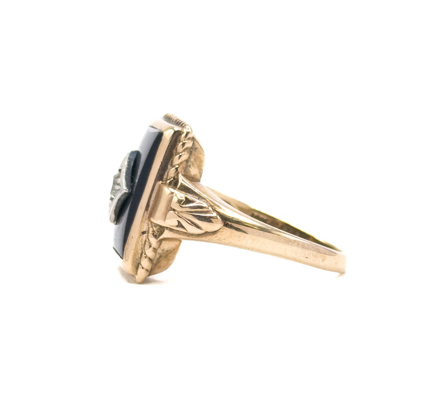 Art Deco Onyx & Old Mine Diamond Ring in 10K Gold