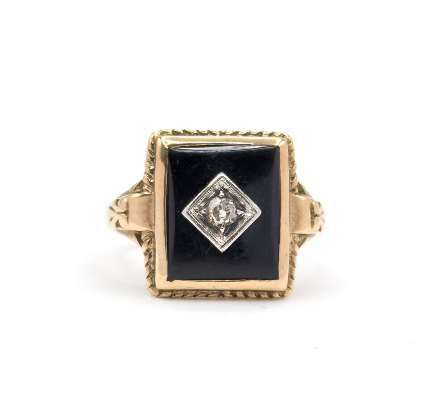 Art Deco Onyx & Old Mine Diamond Ring in 10K Gold