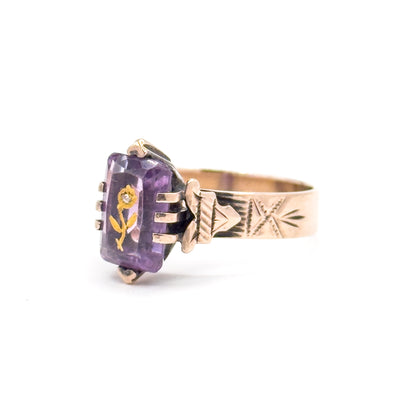 Victorian Rose of Sharon Amethyst Ring in 10K Yellow Gold