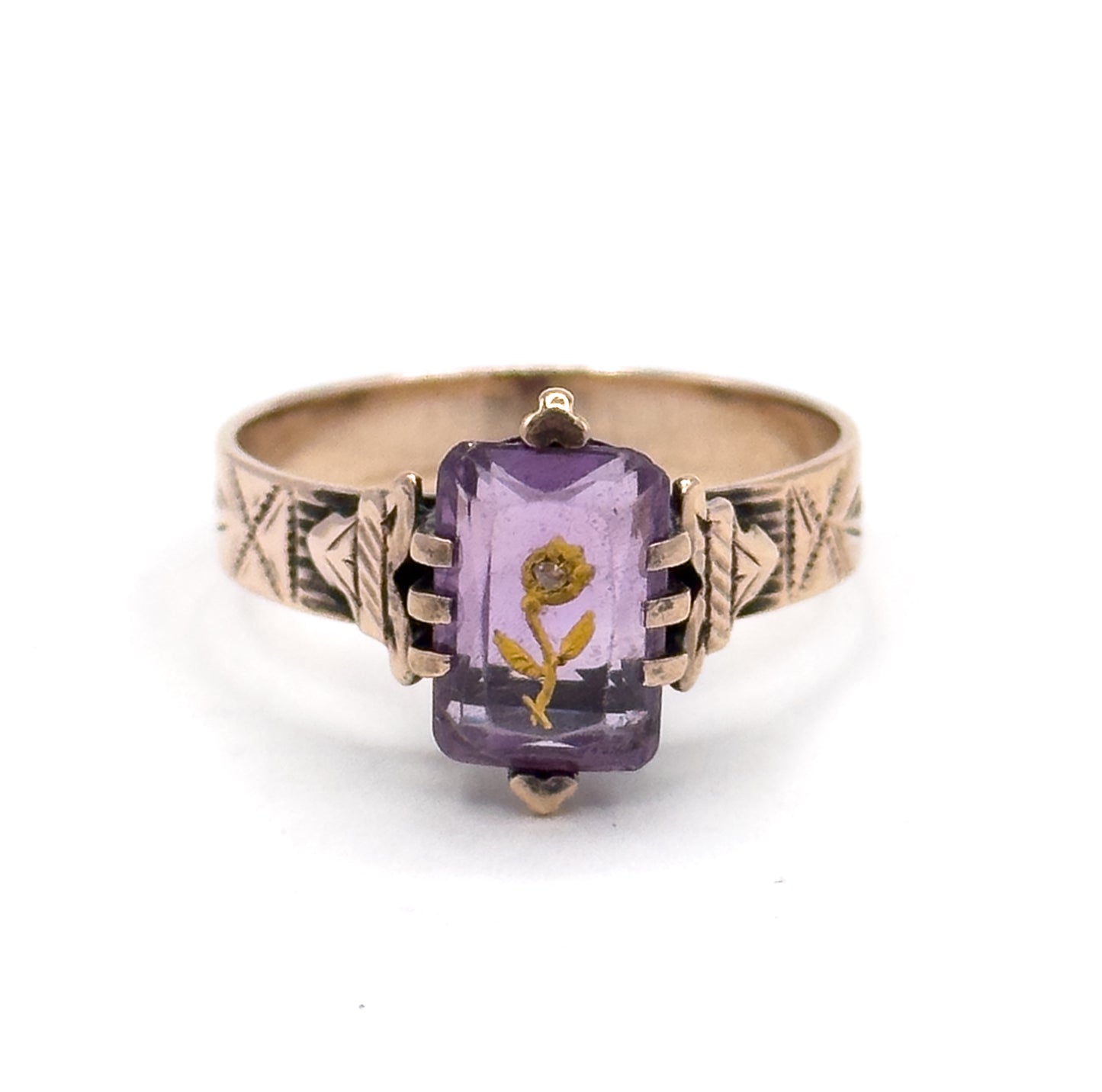 Victorian Rose of Sharon Amethyst Ring in 10K Yellow Gold
