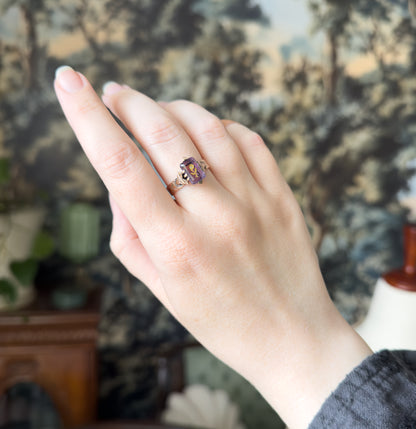 Victorian Rose of Sharon Amethyst Ring in 10K Yellow Gold