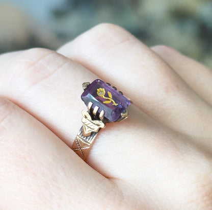 Victorian Rose of Sharon Amethyst Ring in 10K Yellow Gold