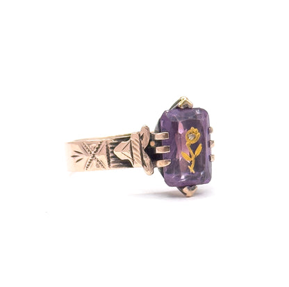 Victorian Rose of Sharon Amethyst Ring in 10K Yellow Gold