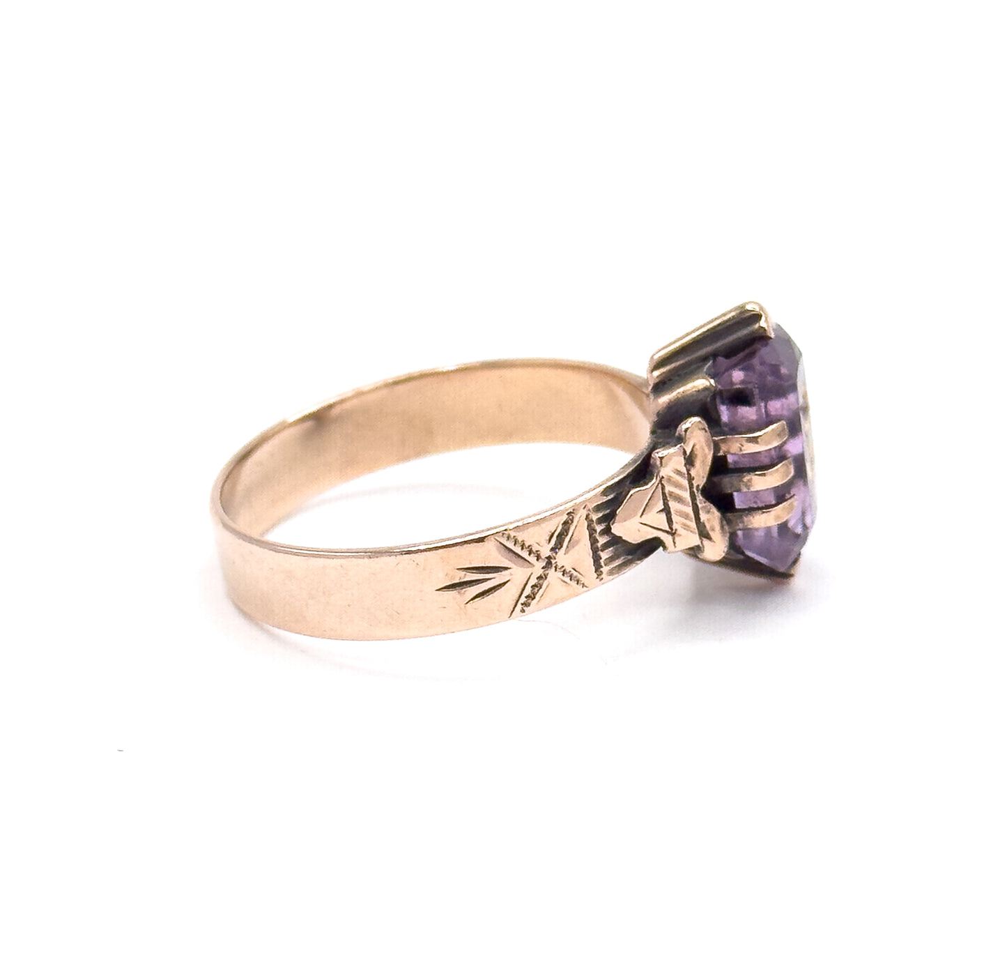 Victorian Rose of Sharon Amethyst Ring in 10K Yellow Gold