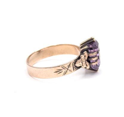 Victorian Rose of Sharon Amethyst Ring in 10K Yellow Gold