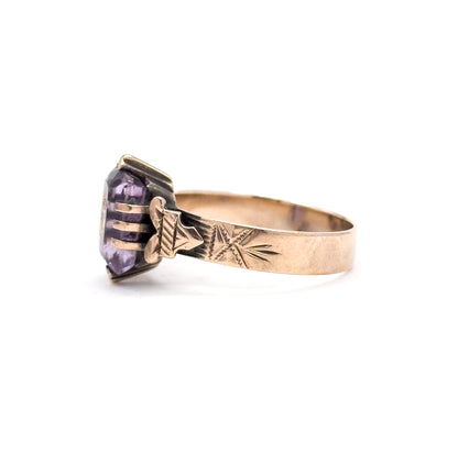 Victorian Rose of Sharon Amethyst Ring in 10K Yellow Gold