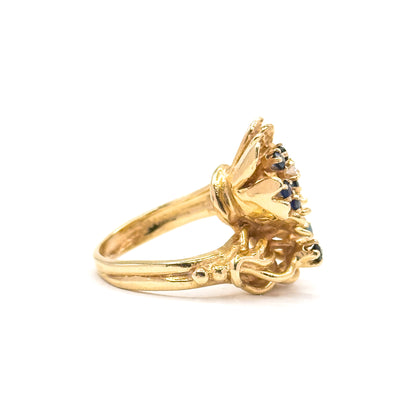 Mid-Century Sapphire & Diamond Flower Ring in 14K Yellow Gold
